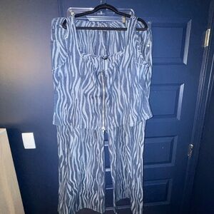 Zebra Print Two-Piece Set - Light & Dark Blue Denim